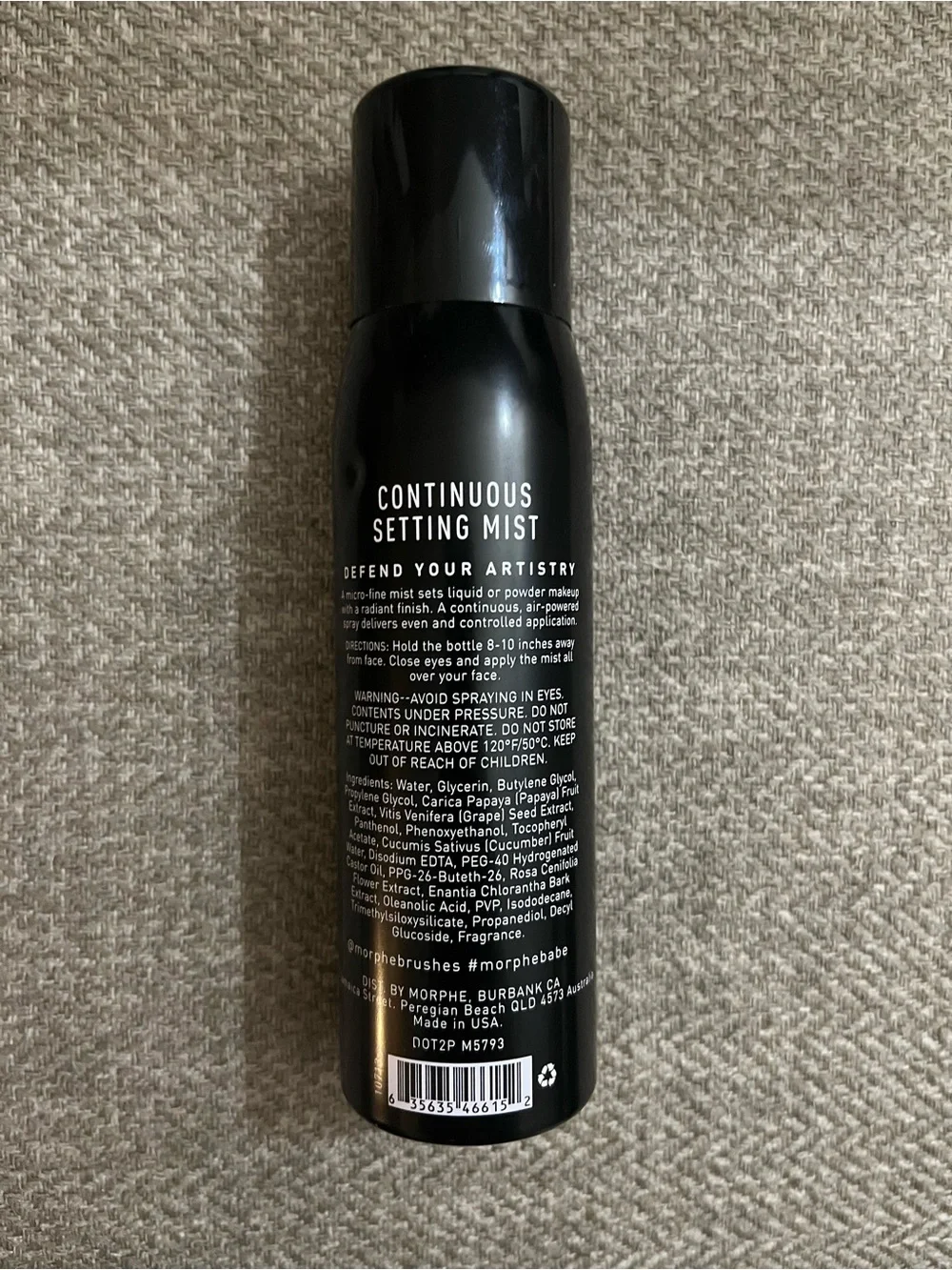 Morphe Continuous Setting Mist – Black Bottle with White Logo 2.8 Oz size